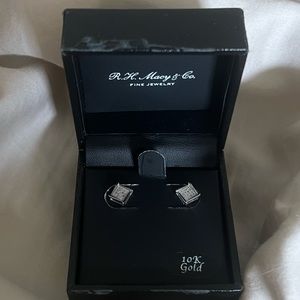 10K White Gold Square Studs